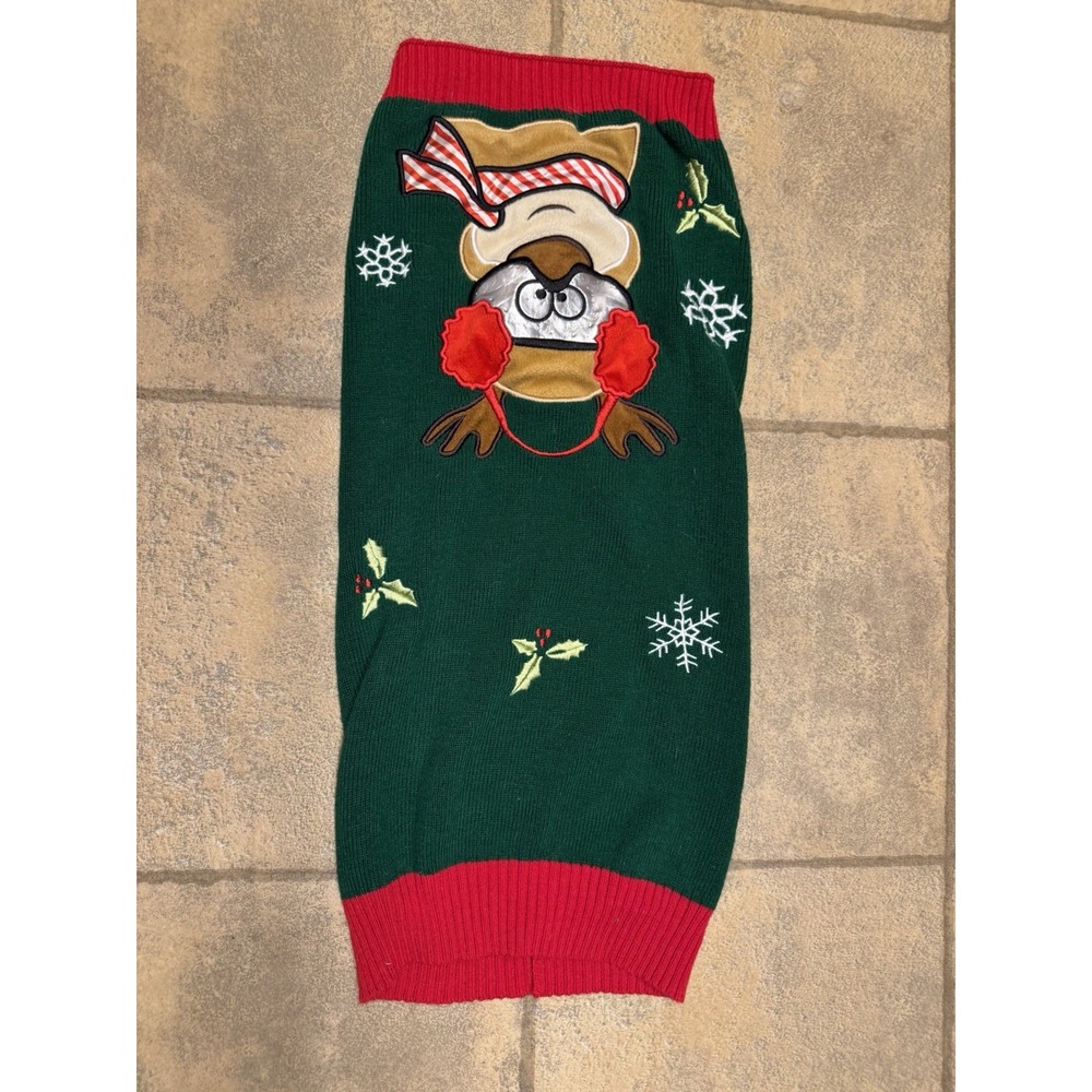 Christmas Dog Sweater Green Red Ugly Xmas Pet Costume Cowboy Hat Large 24"